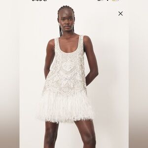 Chic White Feathered Mini Dress